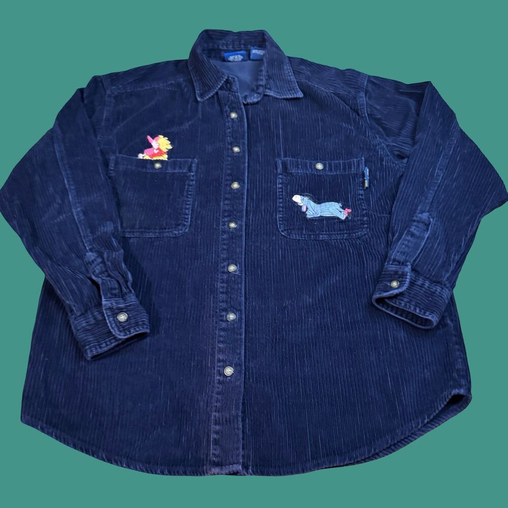 Winnie The Pooh Womens S Navy Corduroy Shirt Disney Vintage Long Sleeve